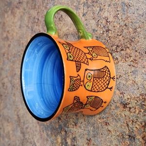 VTG* PIER ONE *OWL MUG* HAND PAINTED*CERAMIC/STONEWARE